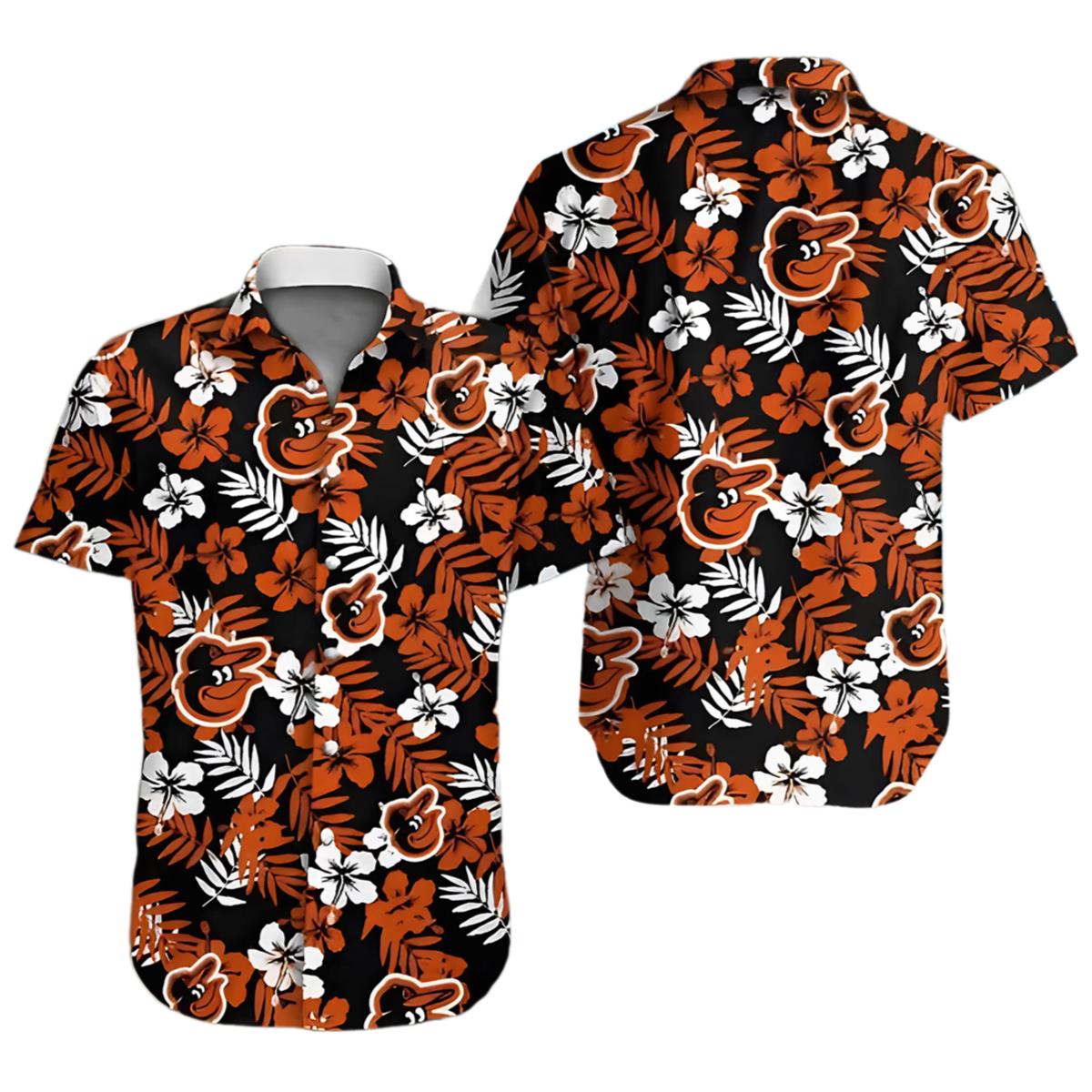 Orioles Hawaiian Shirt Floral Palm Tree