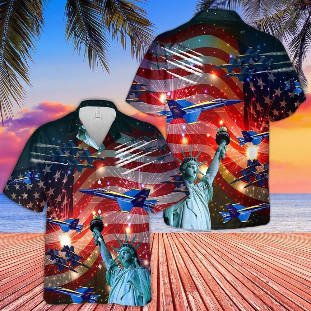 Patriot 4Th Of July Hawaiian Shirt Blue Angels Air Show Statue Of Liberty Hawaii Aloha Shirt, 4th Of July Hawaiian Shirt, 4th Of July Shirt