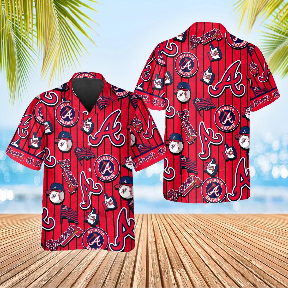 Pattern Logo Atlanta Braves Hawaiian Shirt, Atlanta Braves Aloha Shirt, MLB Hawaiian Shirt