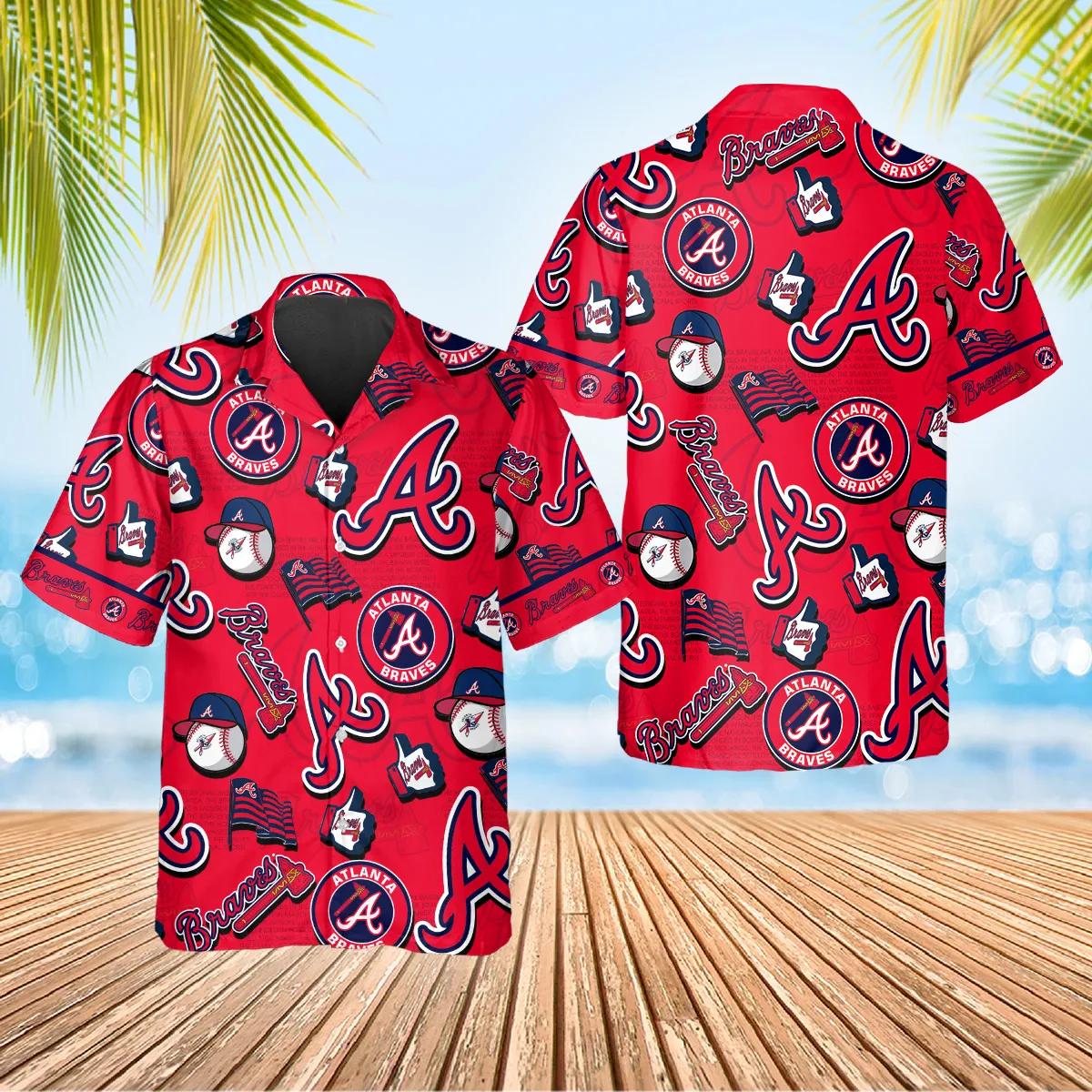 Pattern Logo Atlanta Braves Hawaiian Shirt, MLB Hawaiian Shirt