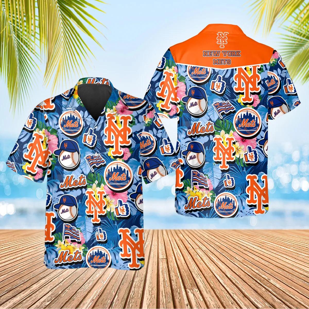 Pattern New York Mets Hawaiian Shirt, New York Mets Aloha Shirt