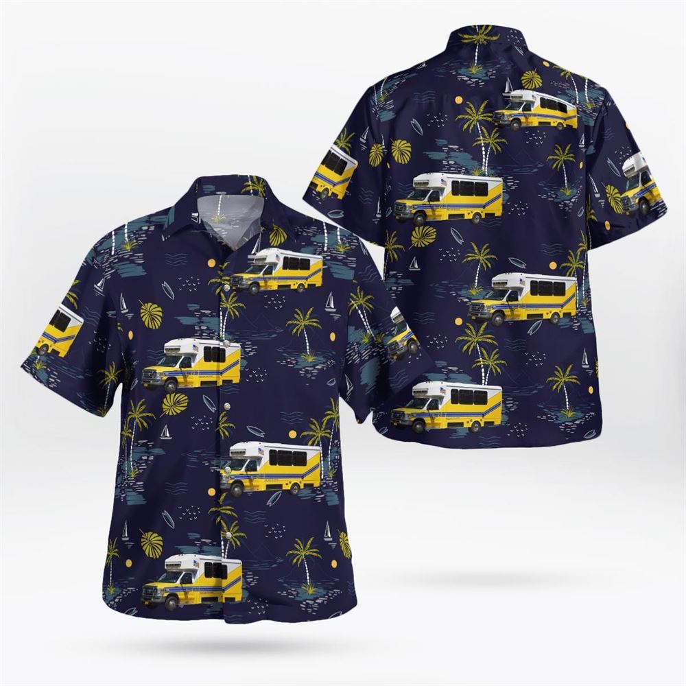 Pearl River, NY, Pearl River Fire District Excelsior Engine Company 12 Patrol 2008 Ford E-450 Starcraft Hawaiian Shirt - Gifts For Firefighters In NY