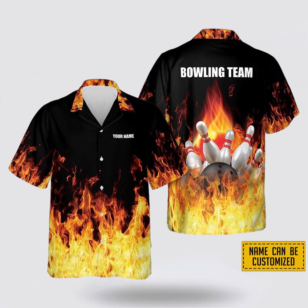 Personalized Bowling In Fire Bowling Hawaiin Shirt - Gift For Bowling Enthusiasts