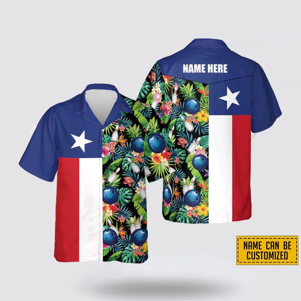 Personalized Bowling Texas Flag Personalized Name Hawaiian Shirts - Gift For Bowling Enthusiasts