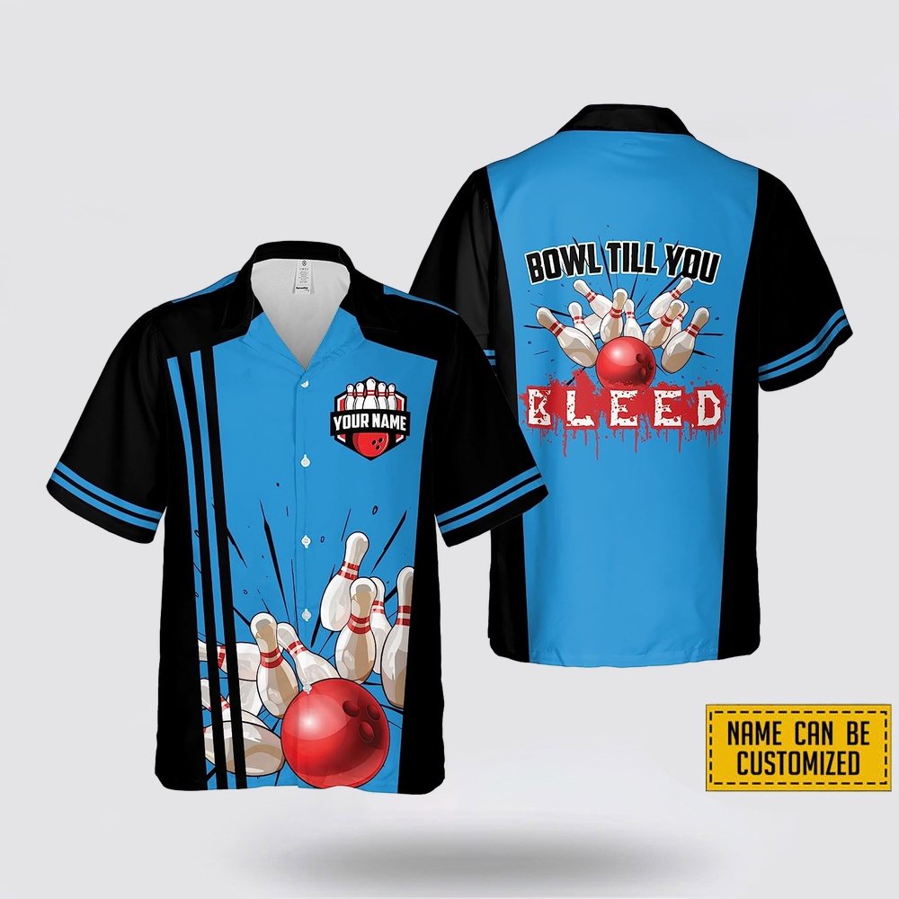 Personalized Bowling Till Bowling Pattern On The Blue Backgound Texas Hawaiin Shirt - Beachwear Gift For Bowler
