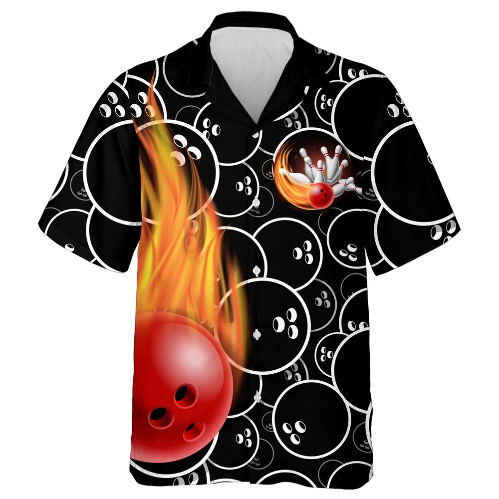 Personalized Flame Hawaiian Bowling Shirt, Custom Team Bowling Hawaiian Shirt