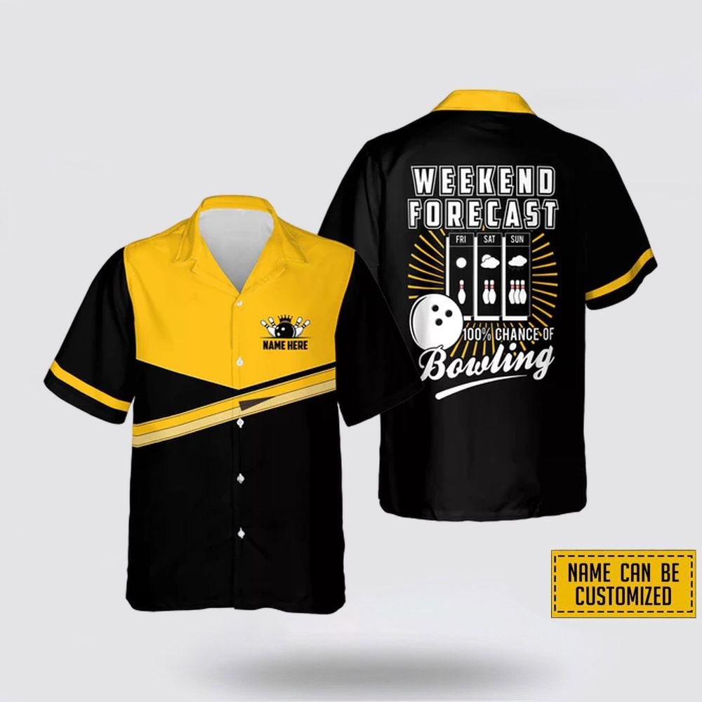 Personalized Name Weekend Forecast Chance Of Bowling Hawaiian Shirt - Gift For Bowling Enthusiasts
