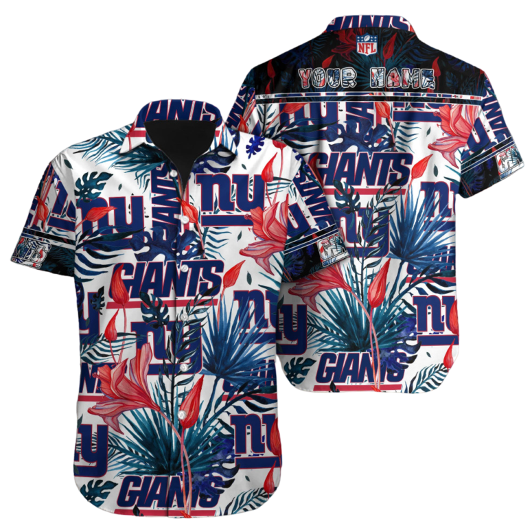 Personalized New York Giants Floral Frenzy Hawaiian Shirt