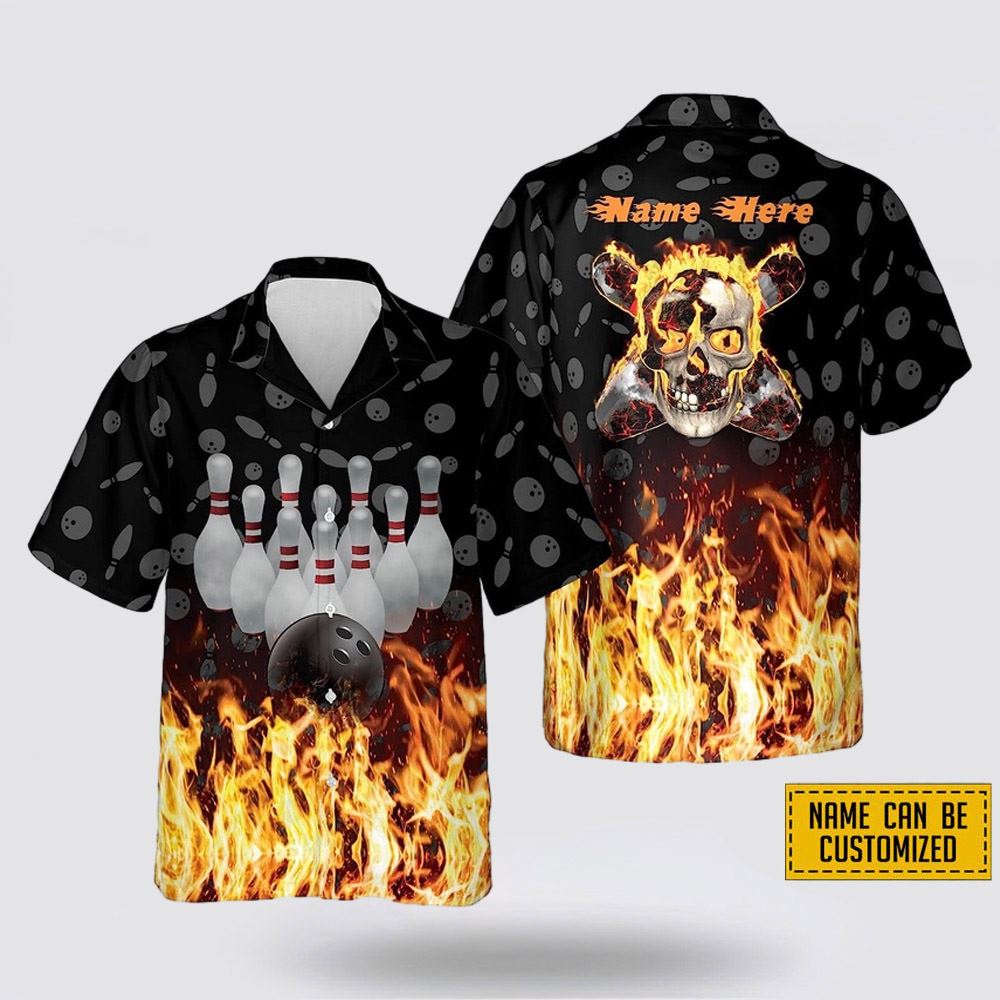 Personalized Skull Bowling In The Fire Bowling Hawaiin Shirt - Gift For Bowling Enthusiasts