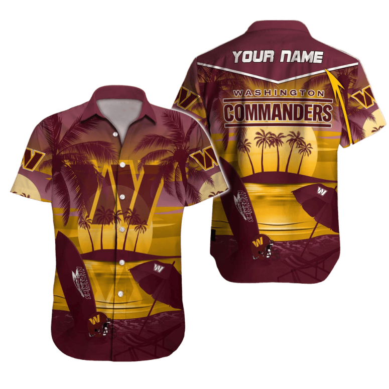 Personalized Washington Commanders Sunset Beach Hawaiian Shirt