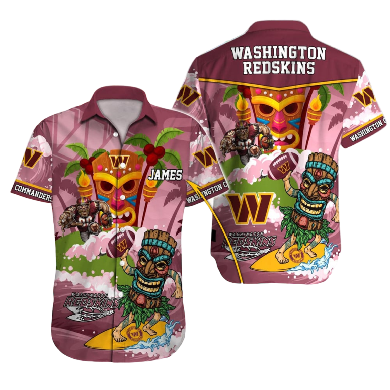 Personalized Washington Commanders Tiki Surf Hawaiian Shirt