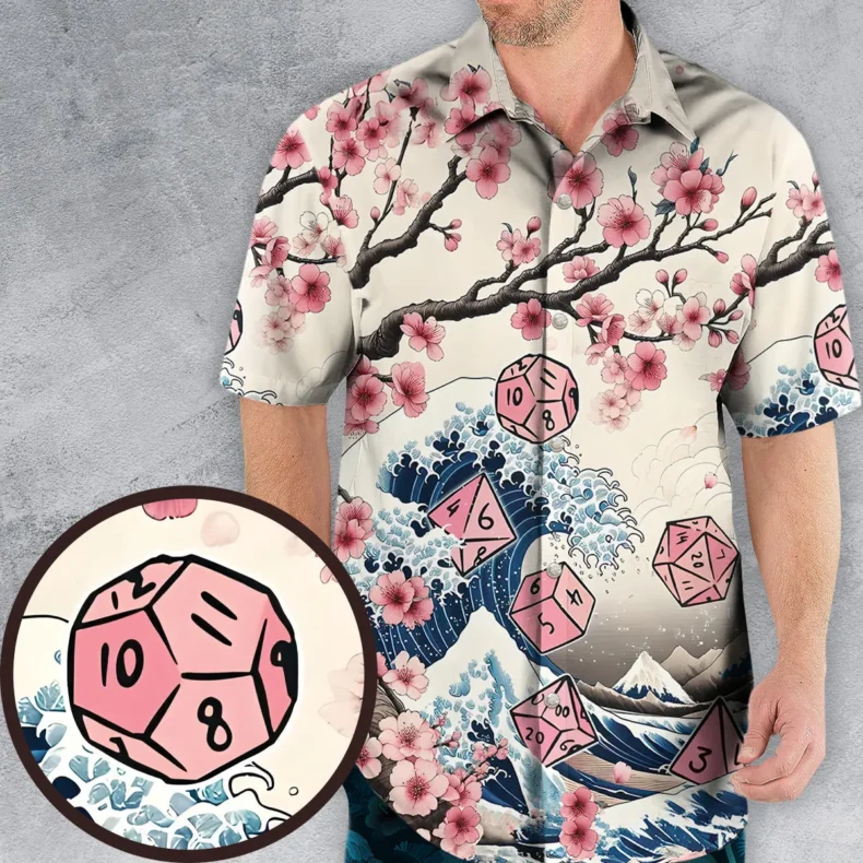 Pink Flower Dice DnD Hawaiian Shirt