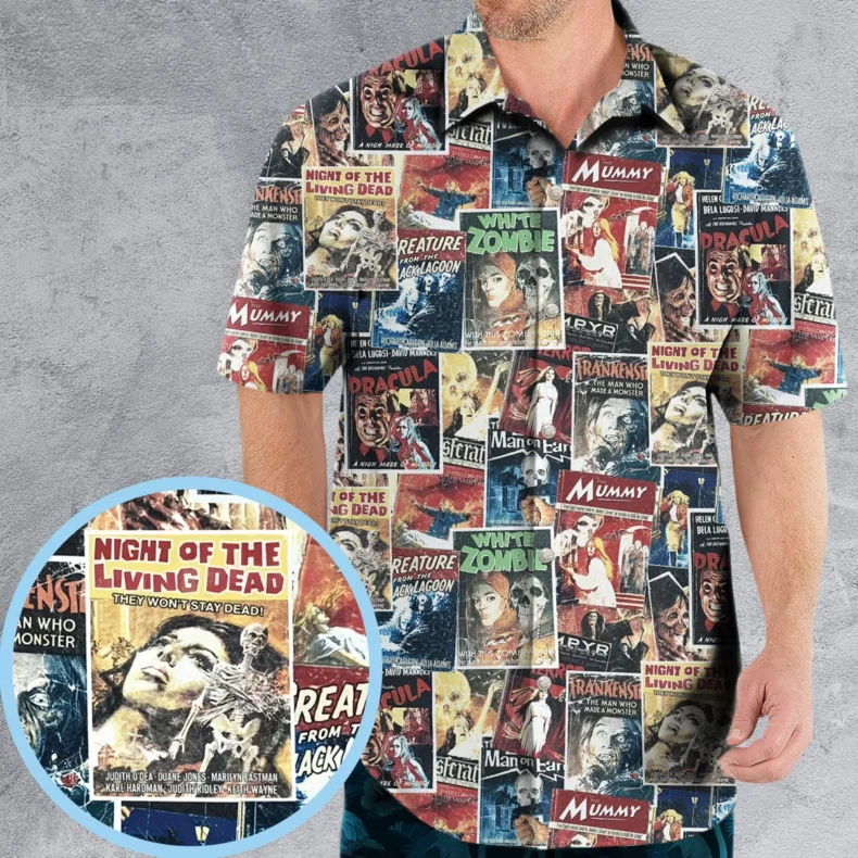 Pioneering '50s Classics Monster Hammer Horror Films Hawaiian Shirt