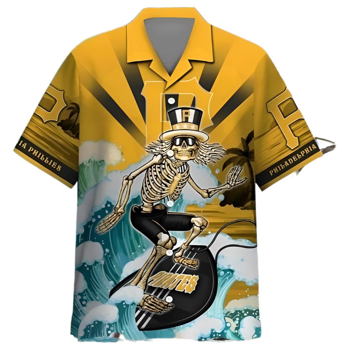 Pittsburgh Pirates Hawaiian Shirt Funny Skeleton Surfing