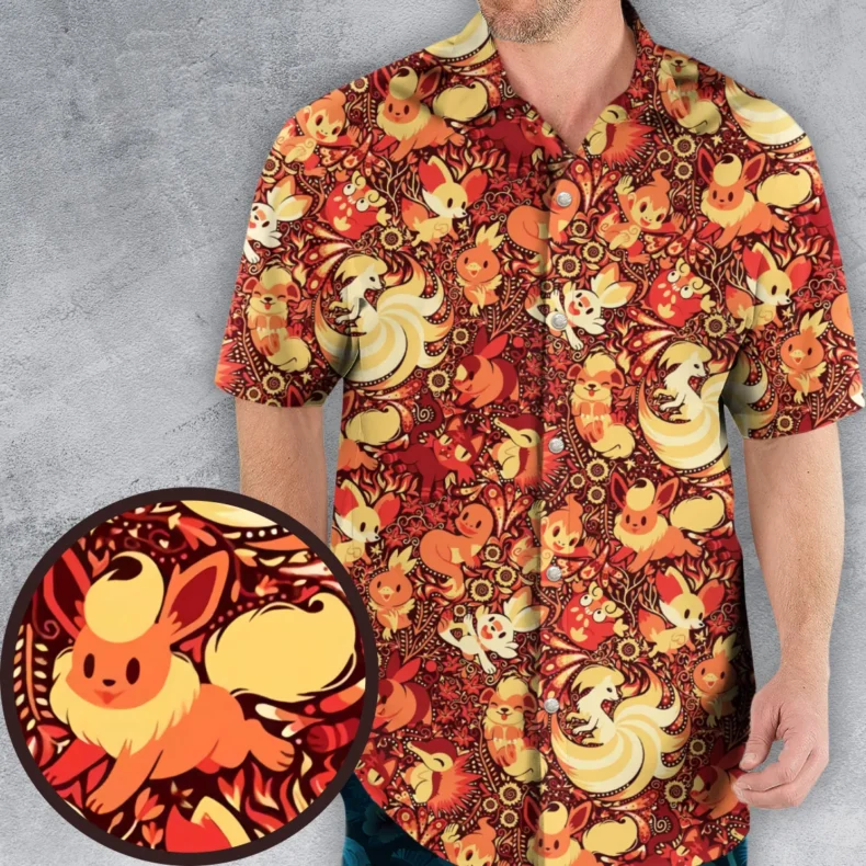 Pokemon Fire Pattern Hawaiian Shirt