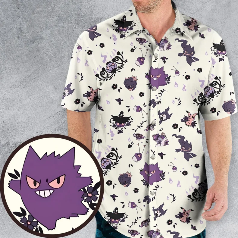Pokemon Ghost-typen Gengar Banette Litwick Mismagius Hawaiian Shirt