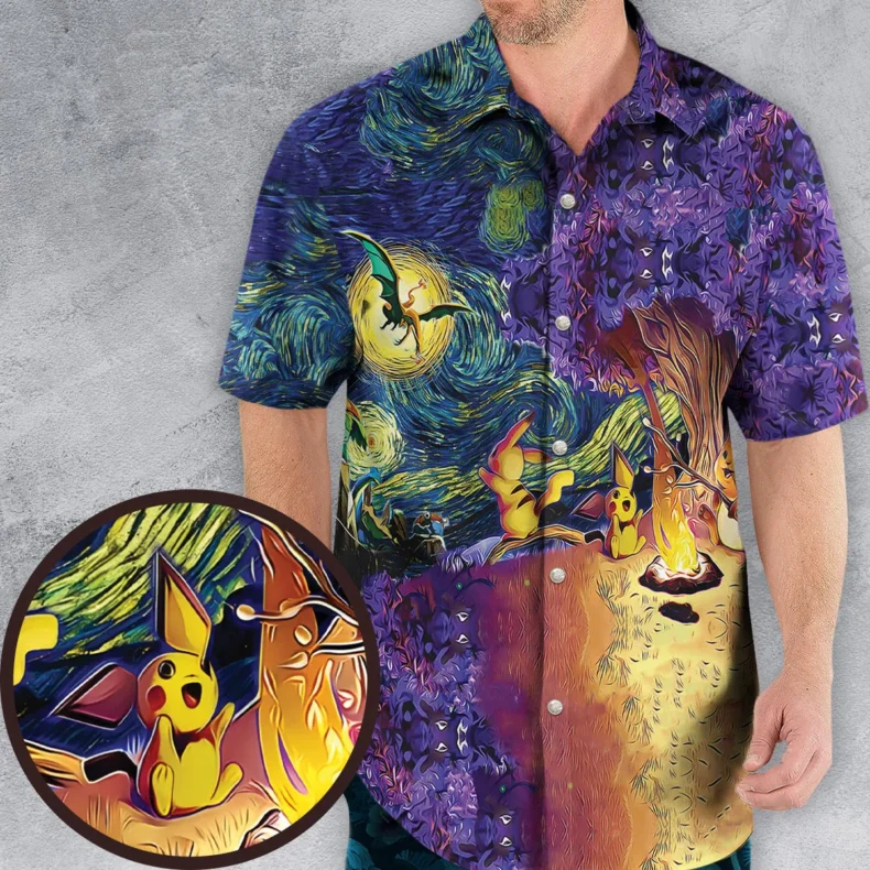 Pokemon Starry Night Campfire Hawaiian Shirt