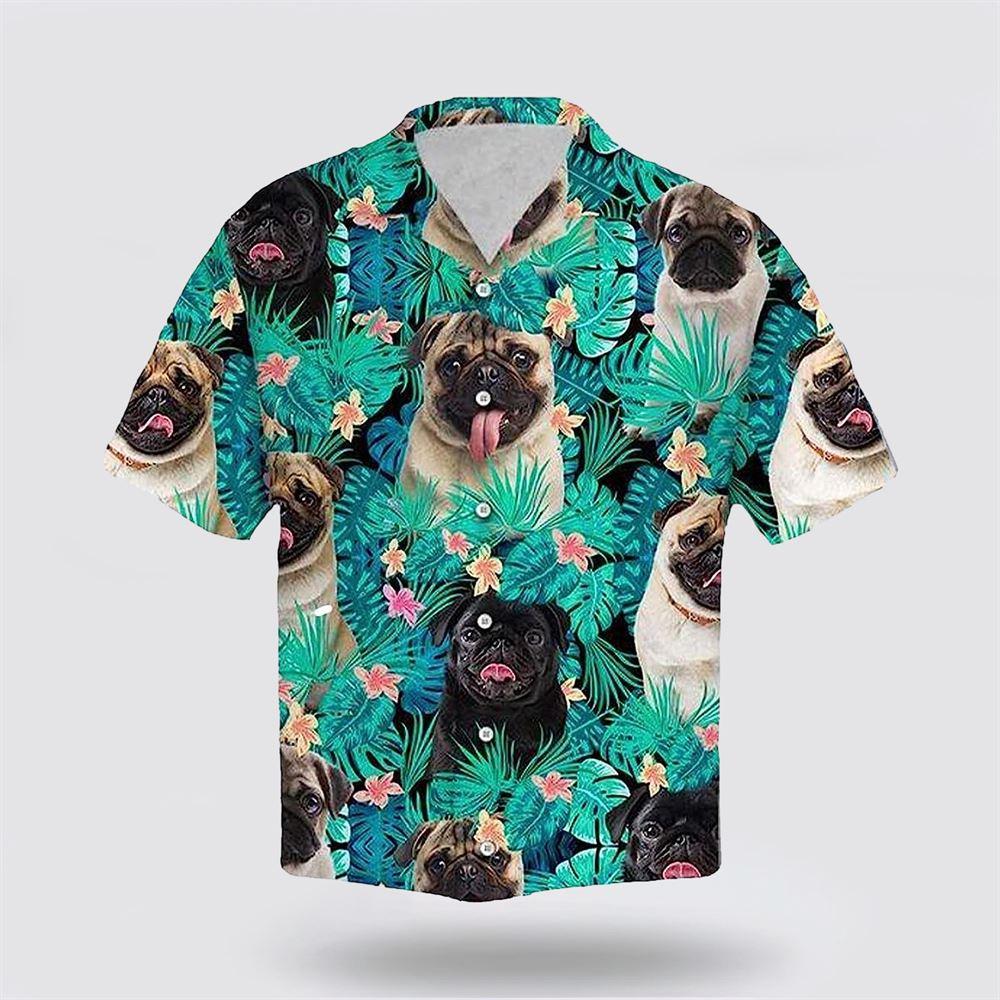 Pug Dog On The Green Tropic Background Hawaiian Shirt - Pet Lover Hawaiian Shirts