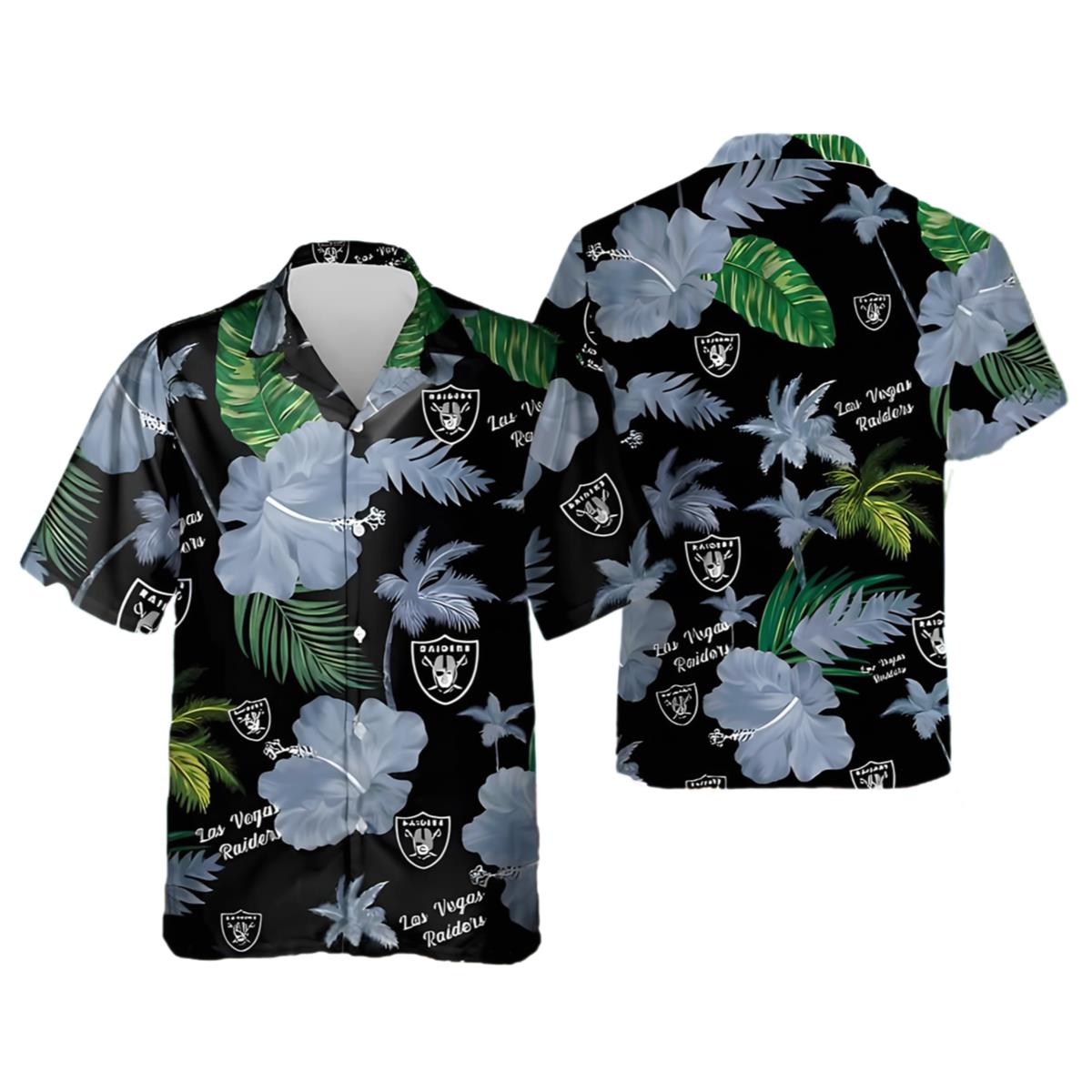 Raiders Hawaiian Shirts For Men Hibiscus Flower Pattern