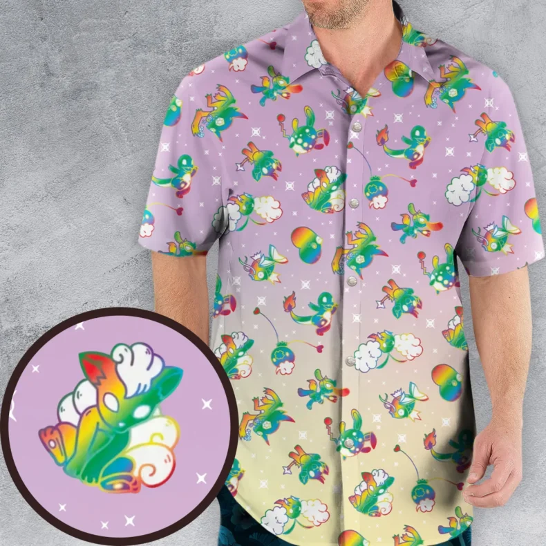 Rainbow Pokemon Pattern Hawaiian Shirt