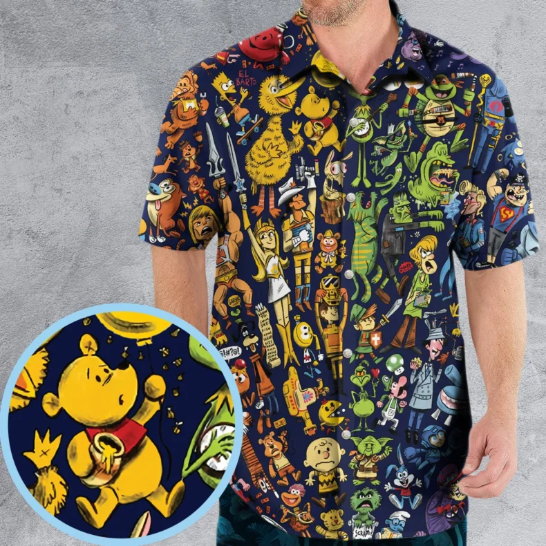 Raised by Rainbows Iconic Characters Pattern Hawaiian Shirt