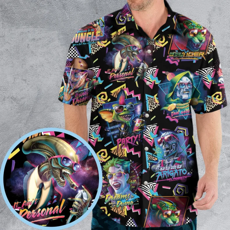 Retro Horror Characters Halloween Hawaiian Shirt