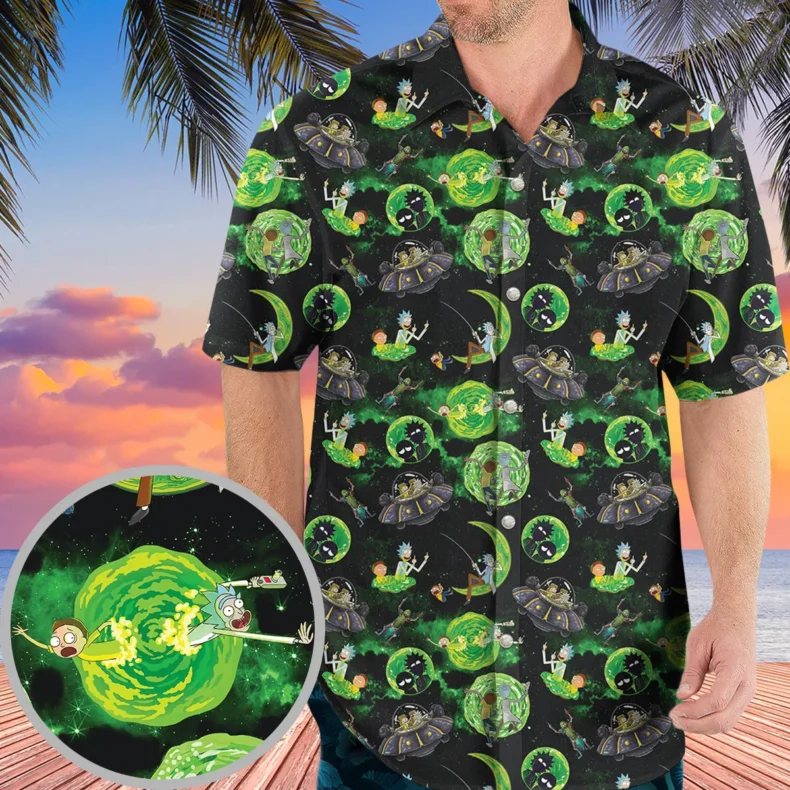 Rick and Morty Pattern Hawaiian Shirt
