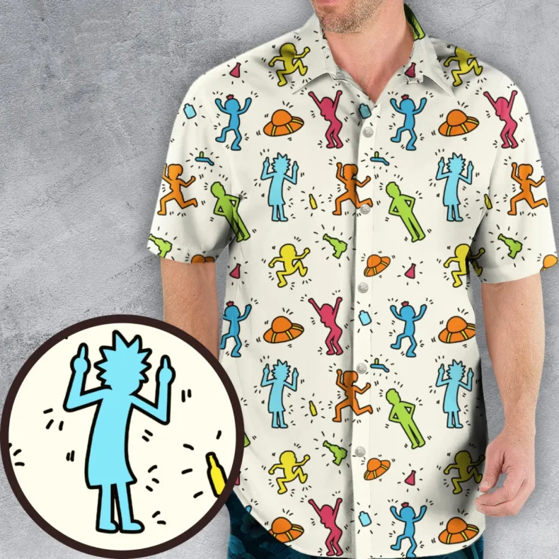 Rick-Haring Rick and Morty Pop Art Pattern Hawaiian Shirt