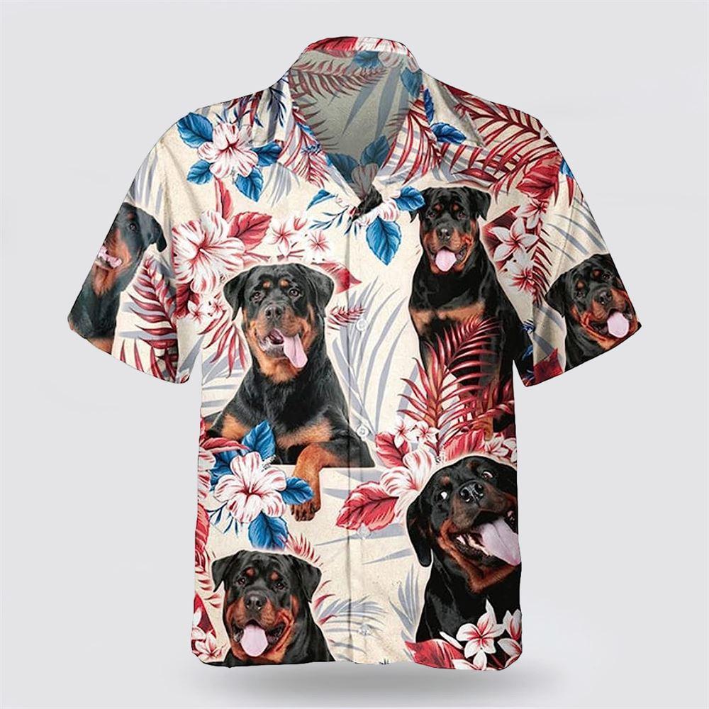 Rottweiler On The Red Flower Tropic Background Hawaiian Shirt - Pet Lover Hawaiian Shirts