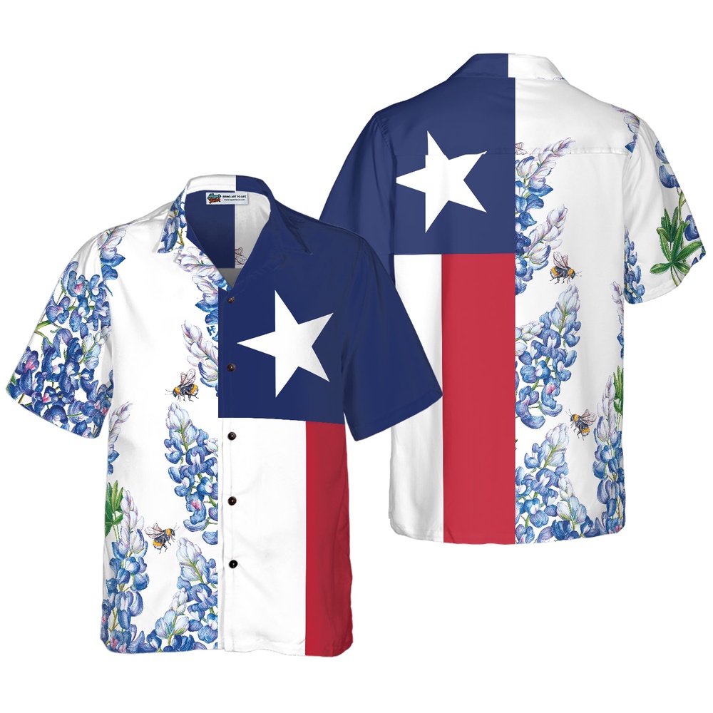Royal Blue Bluebonnet Texas Hawaiian Shirts, Texas Hawaii Shirt, Texas Shirt