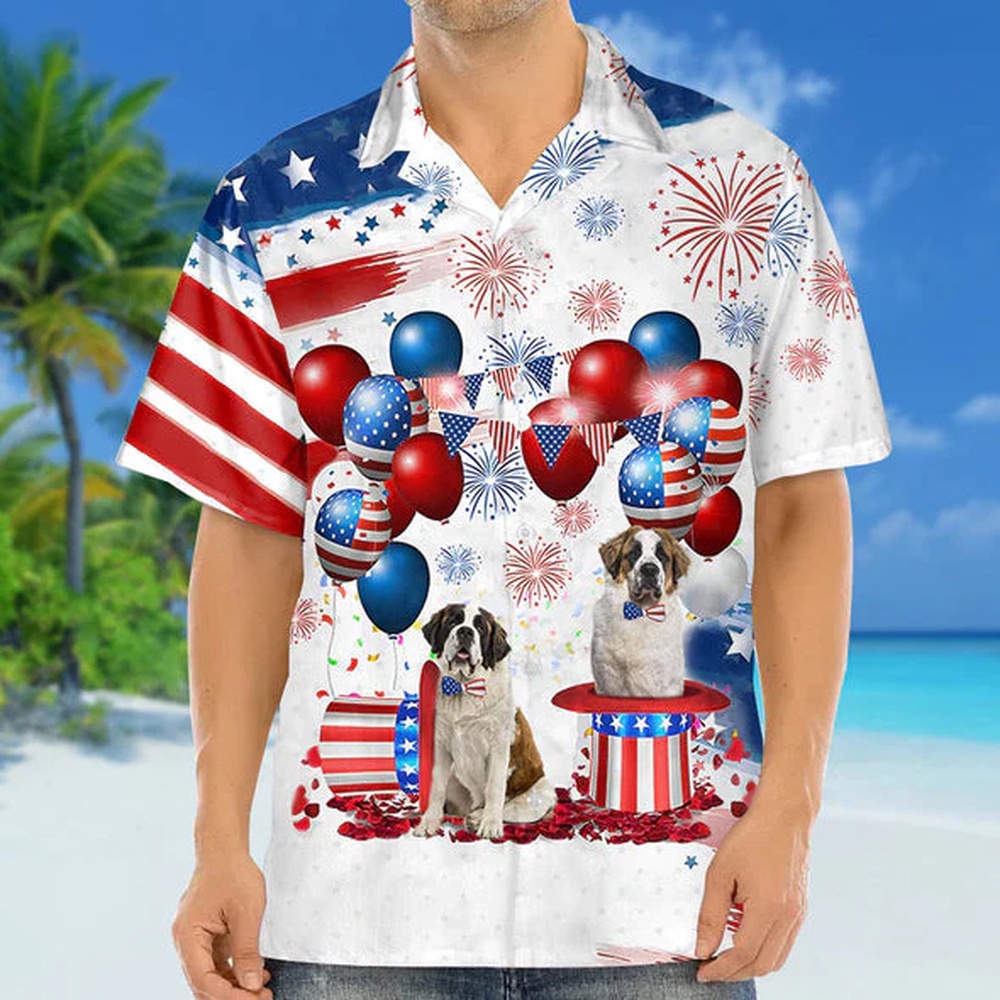 Saint Bernard Independence Day Hawaiian Shirt, 4th Of July Hawaiian Shirt, 4th Of July Shirt