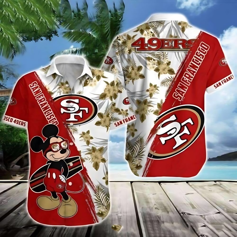 San Francisco 49ers Mickey's Hibiscus Adventure Hawaiian Shirt