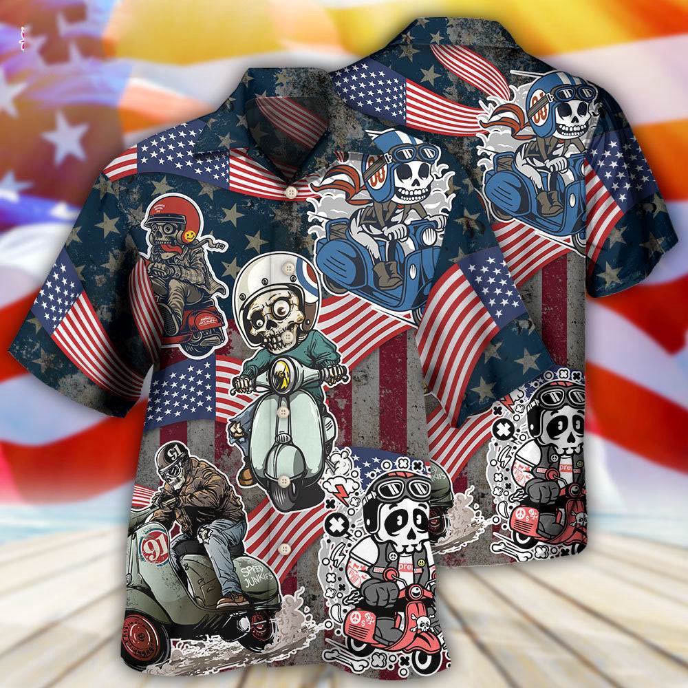 Scooter Skeleton Usa Flag Independence Day Hawaiian Shirt, 4th Of July Hawaiian Shirt, 4th Of July Shirt