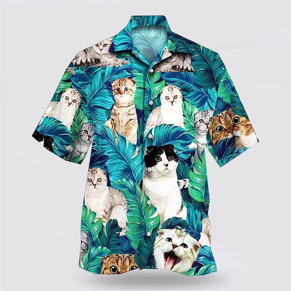 Scottish Fold Cat Is So Cute On The Tropic Background Hawaiin Shirt - Gifts For Pet Lover