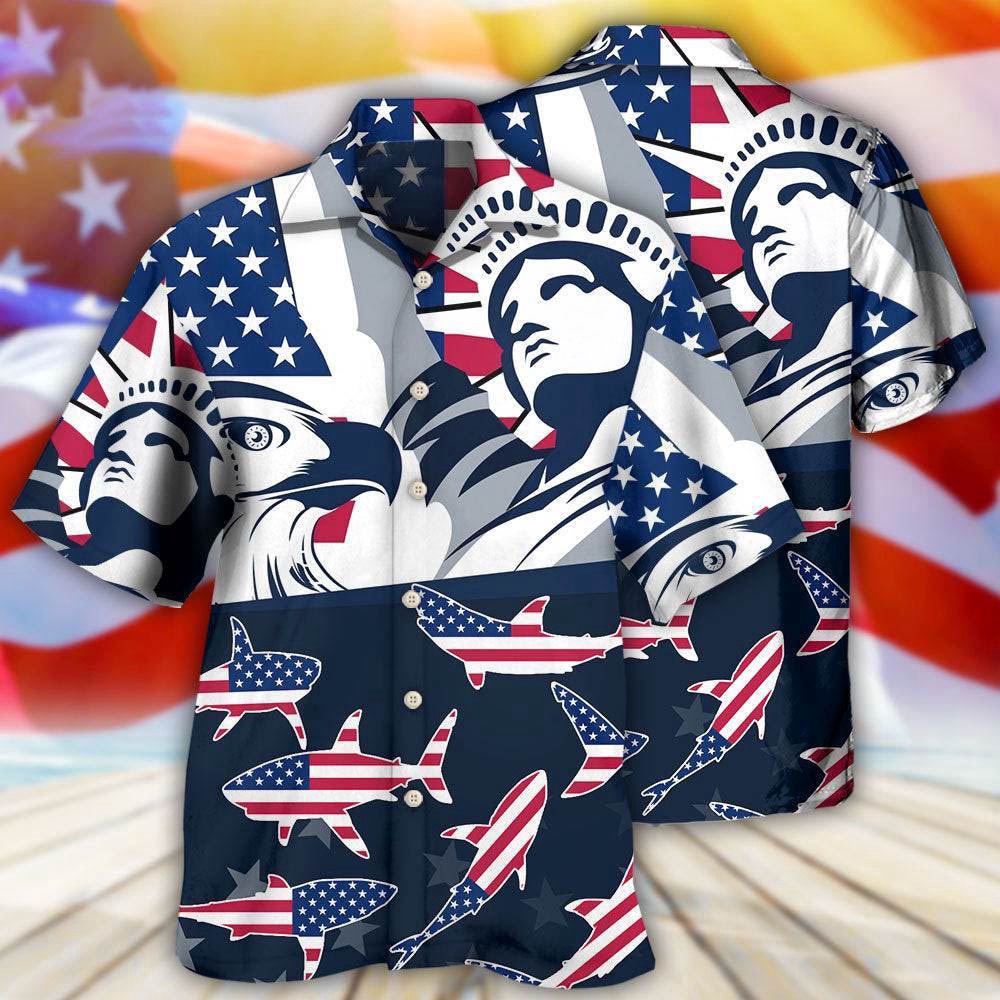 Shark America Independence Day Hawaiian Shirt, 4th Of July Hawaiian Shirt, 4th Of July Shirt