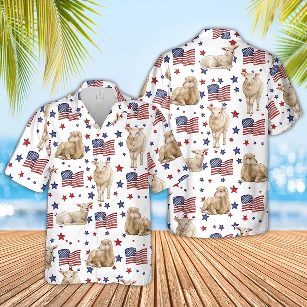 Sheep American Flag Pattern Hawaiian Shirt, 4th Of July Hawaiian Shirt, 4th Of July Shirt