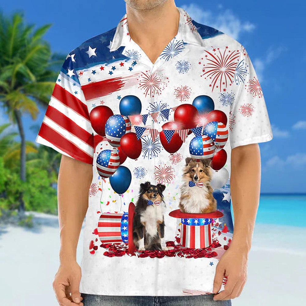 Shetland Sheepdog Independence Day Hawaiian Shirt, 4th Of July Hawaiian Shirt, 4th Of July Shirt