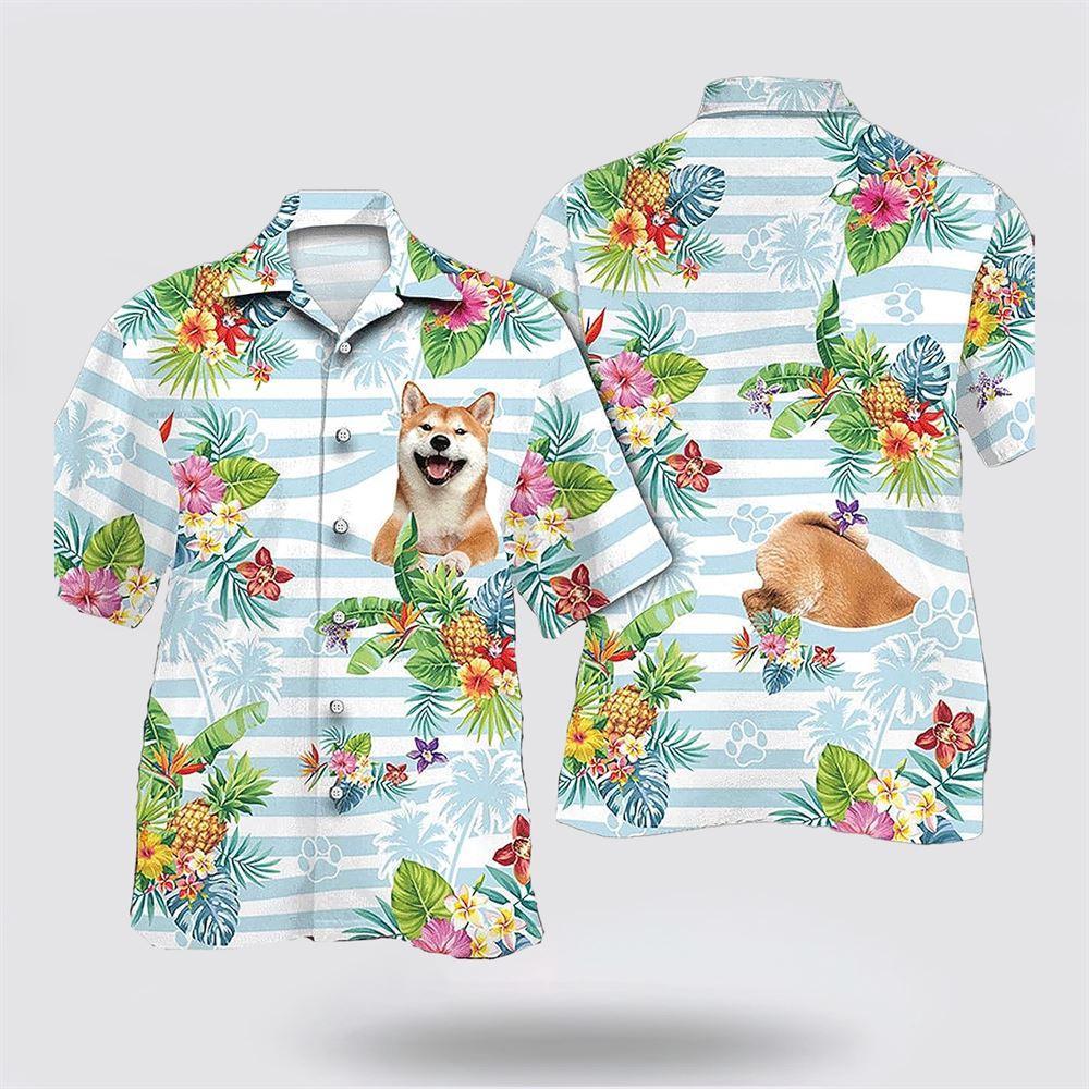 Shiba Inu Dog Pineapple Flower Pattern Hawaiian Shirt - Dog Lover Hawaiian Shirts