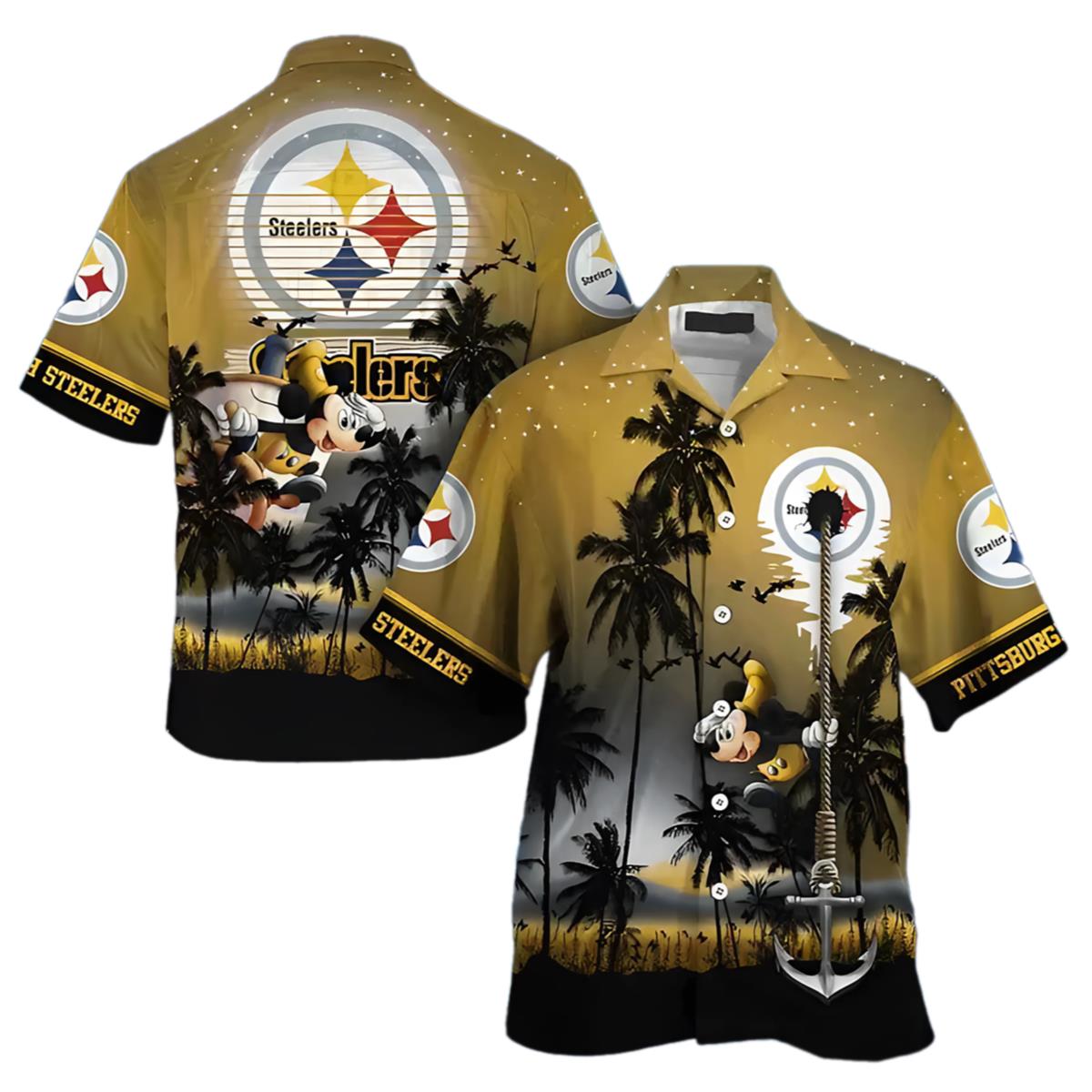Short Sleeve Steelers Hawaiian Shirt Mens Mickey Mouse Edition
