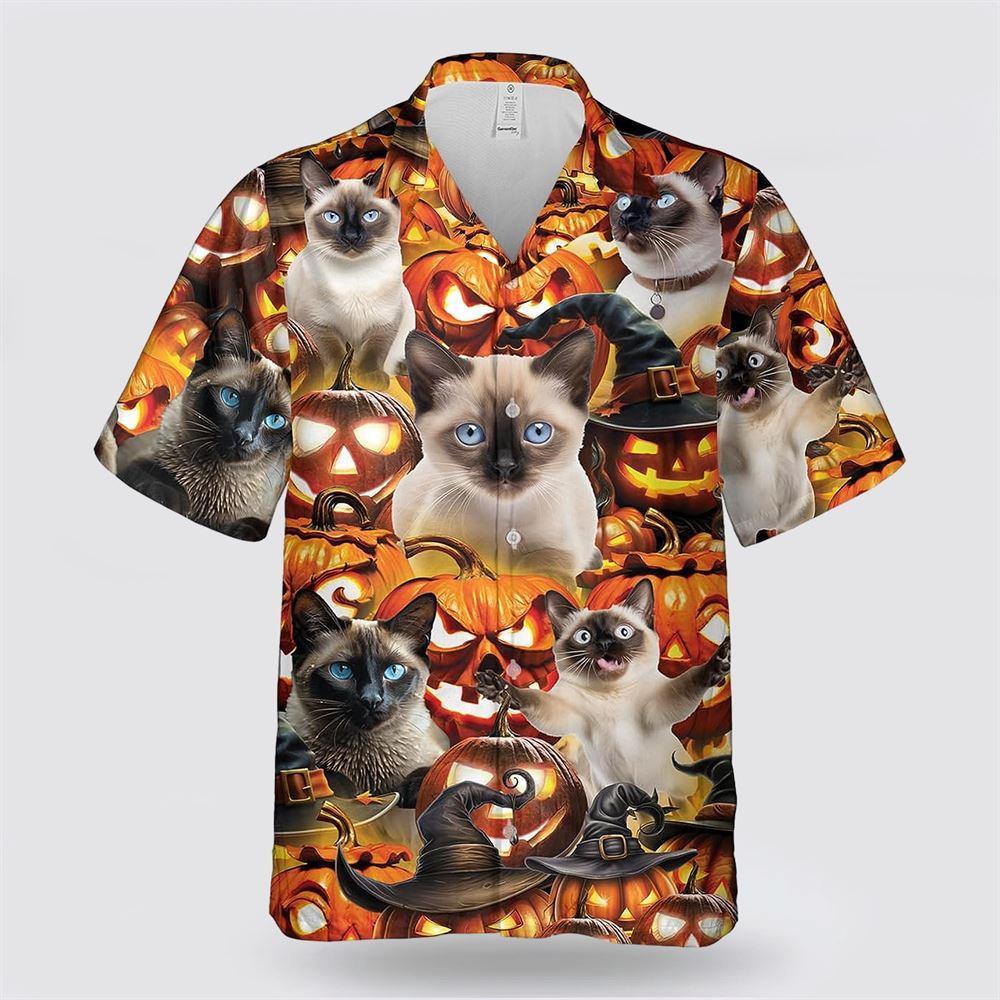 Siamese Cat Halloween Pattern Hawaiian Shirt - Gift For Cat Lover