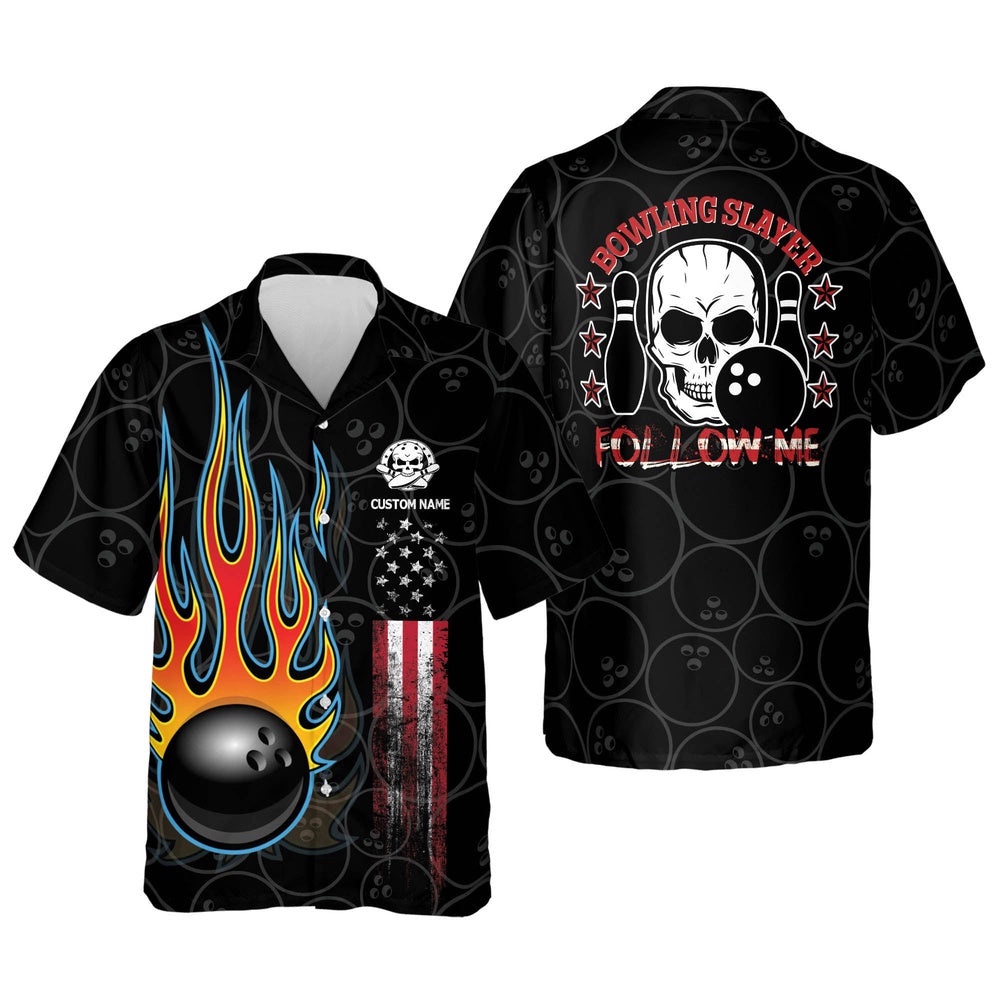 Skull Bowling Slayer Hawaiian Shirt, Custom Bowling Shirt, Custom Team Bowling Hawaiian Shirt