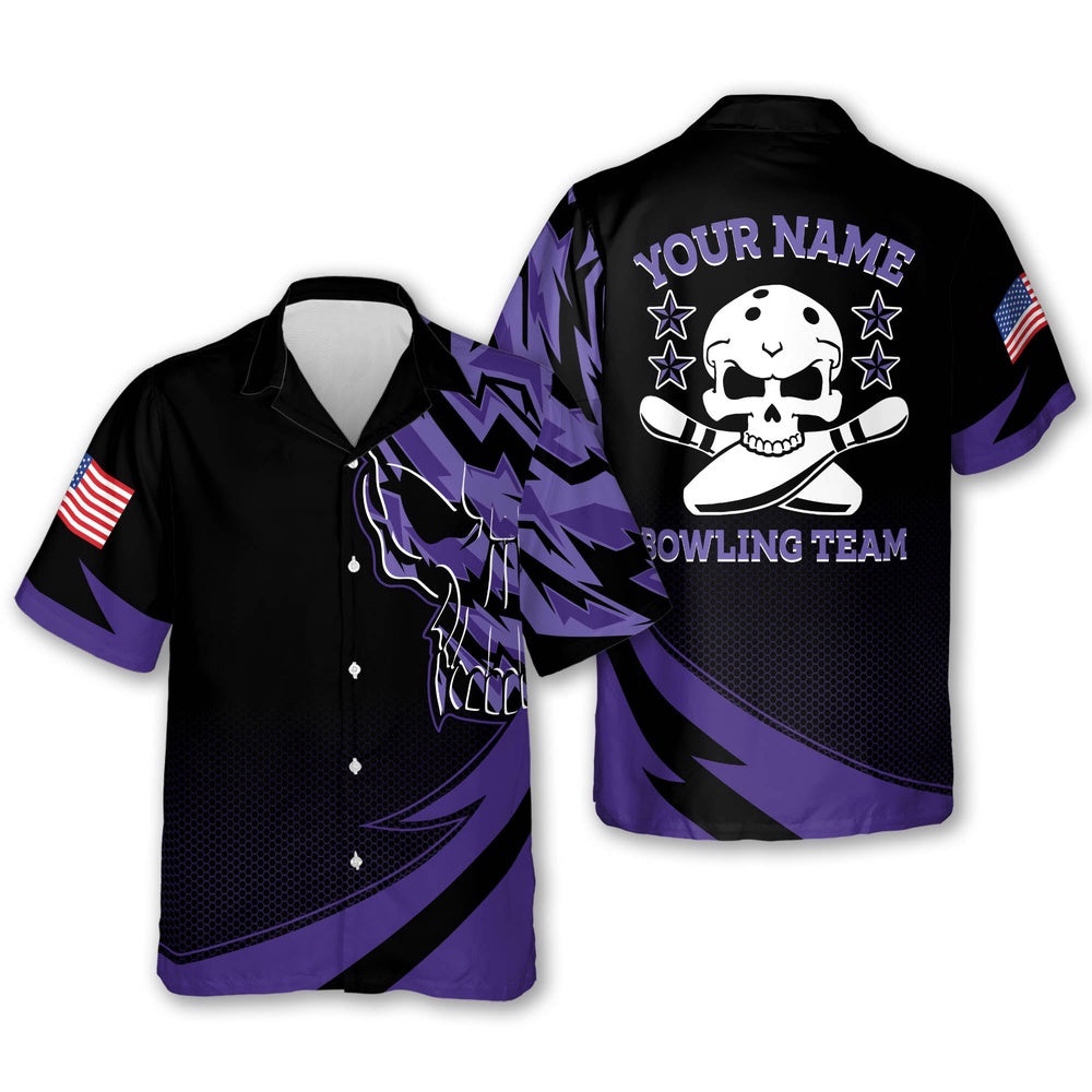 Skull Button-Down Flag Hawaiian Shirt, Custom Team Bowling Hawaiian Shirt