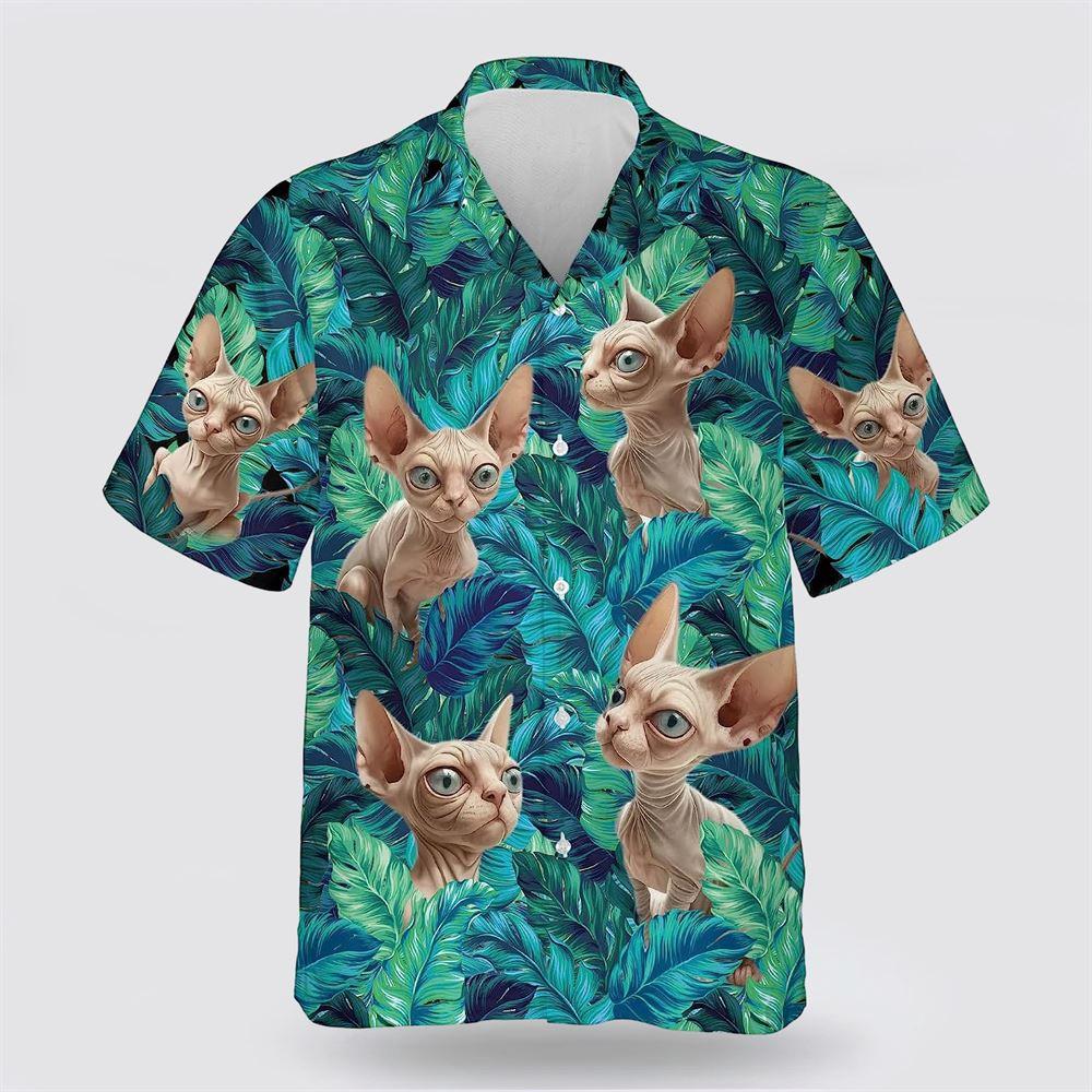 Sphyns Cat In The Green Tropic Pattern Hawaiin Shirt - Gifts For Pet Lover