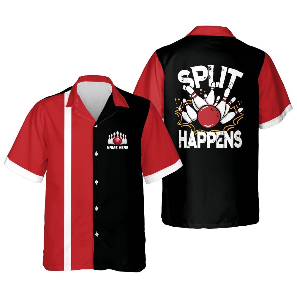 Split Happens Custom Bowling Shirt, Custom Team Bowling Hawaiian Shirt