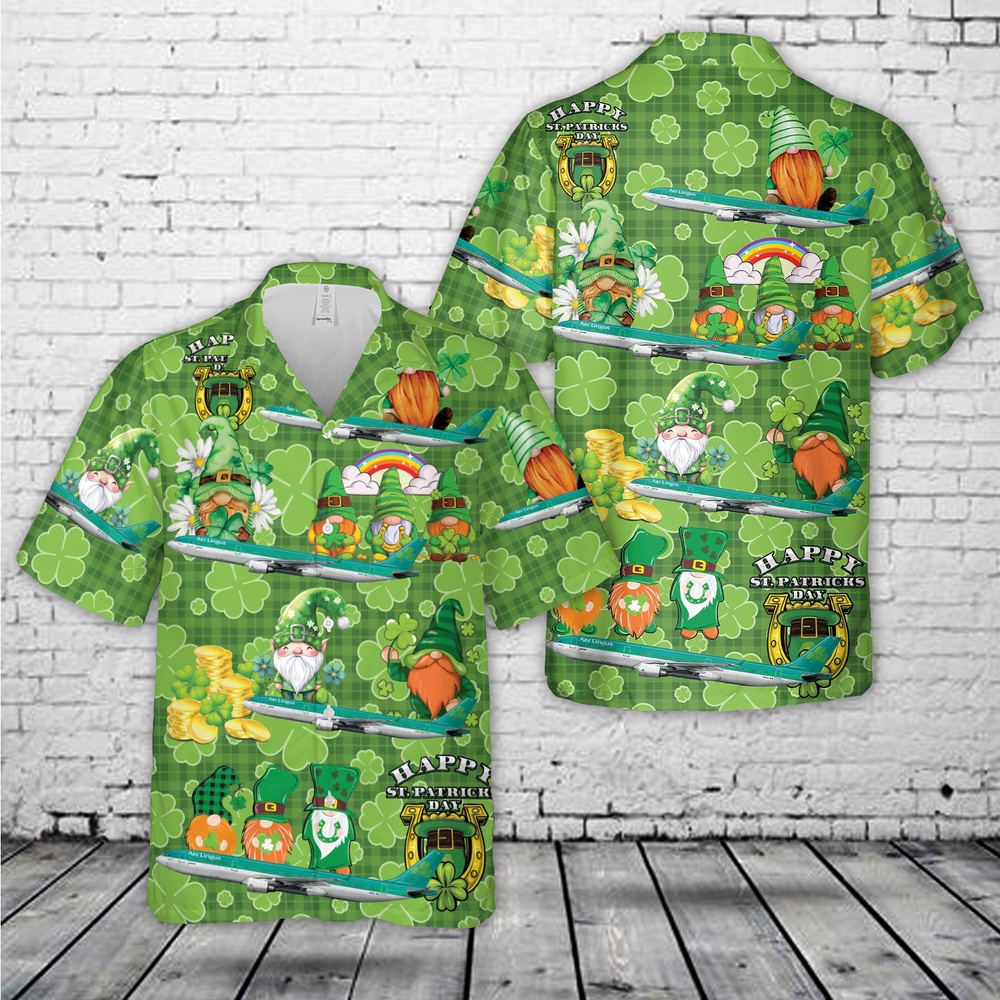 St Patricks Day Hawaiian Shirt, Aer Lingus Airbus A330-302 EI-ELA St Patrick's Day Hawaiian Shirt