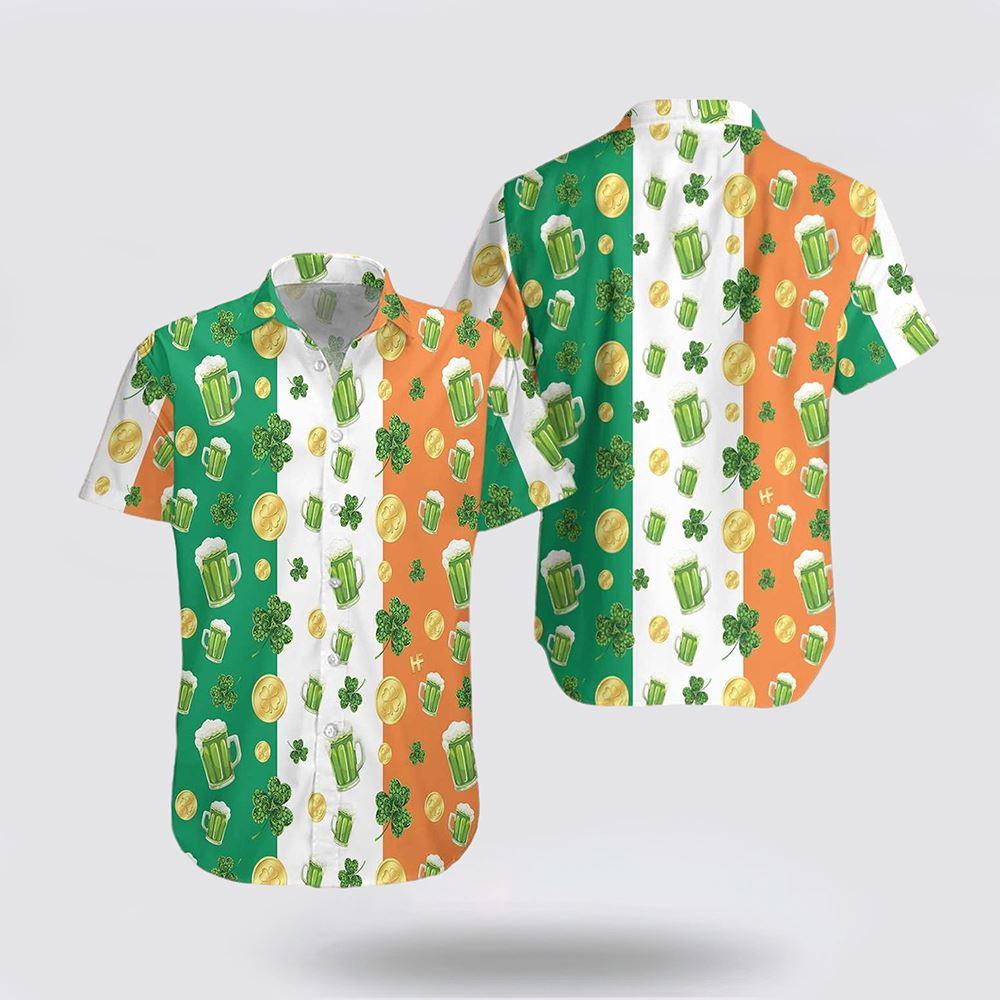 St Patrick's Day Hawaiian Shirt, Beer Shamrock And Coin St Patrick's Day Hawaiian Shirt, St Patricks Day Shirts