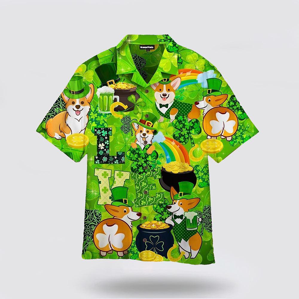 St Patrick's Day Hawaiian Shirt, Corgi Happy Saint Patricks Day Hawaiian Shirt, St Patricks Day Shirts