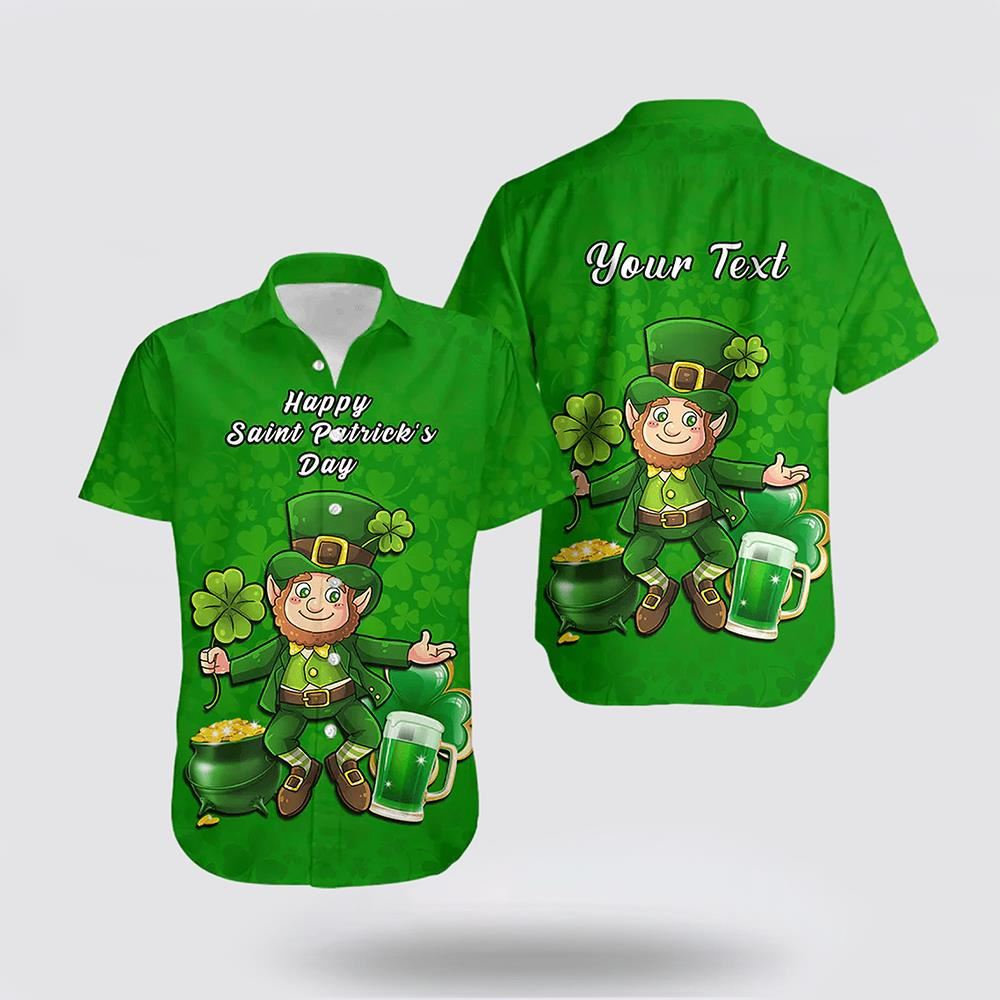 St Patrick's Day Hawaiian Shirt, Custom Ireland Hawaiian Shirt Saint Patricks Day Happy Leprechaun And Shamrock, St Patricks Day Shirts