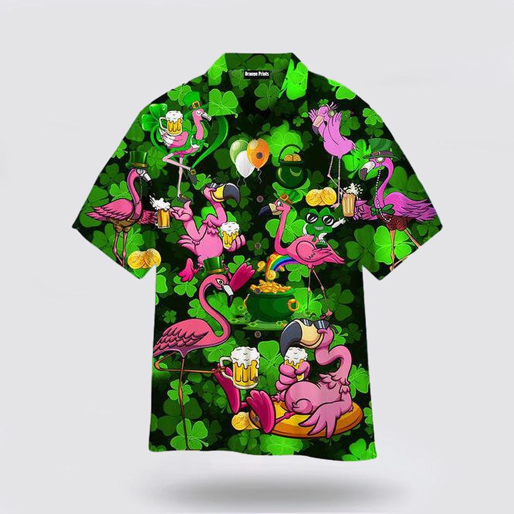 St Patrick's Day Hawaiian Shirt, Flamingos Drink Beer St Patricks Day Hawaiian Shirt, St Patricks Day Shirts