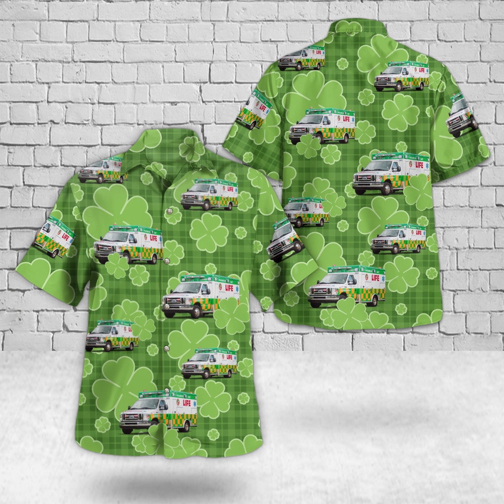 St Patricks Day Hawaiian Shirt, Grand Rapids, Michigan, Life EMS St Patrick's Day Hawaiian Shirt